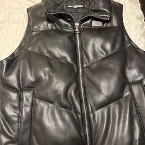 Karl Lagerfeld Women’s Black Leather Puffer Vest